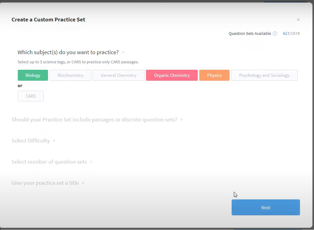 Blueprint MCAT Custom Quiz