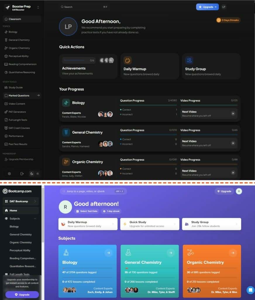 DAT Booster Vs. DAT Bootcamp User Interface 