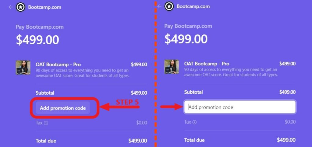 OAT Bootcamp Checkout Window