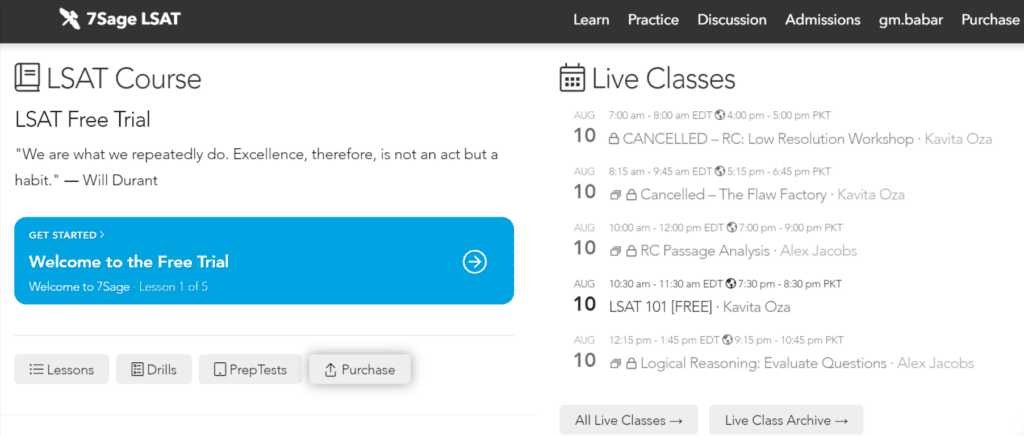 7Sage LSAT Class Scheduling