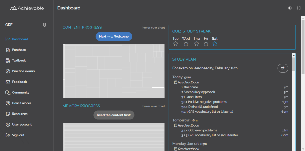 Achievable GRE Dashboard