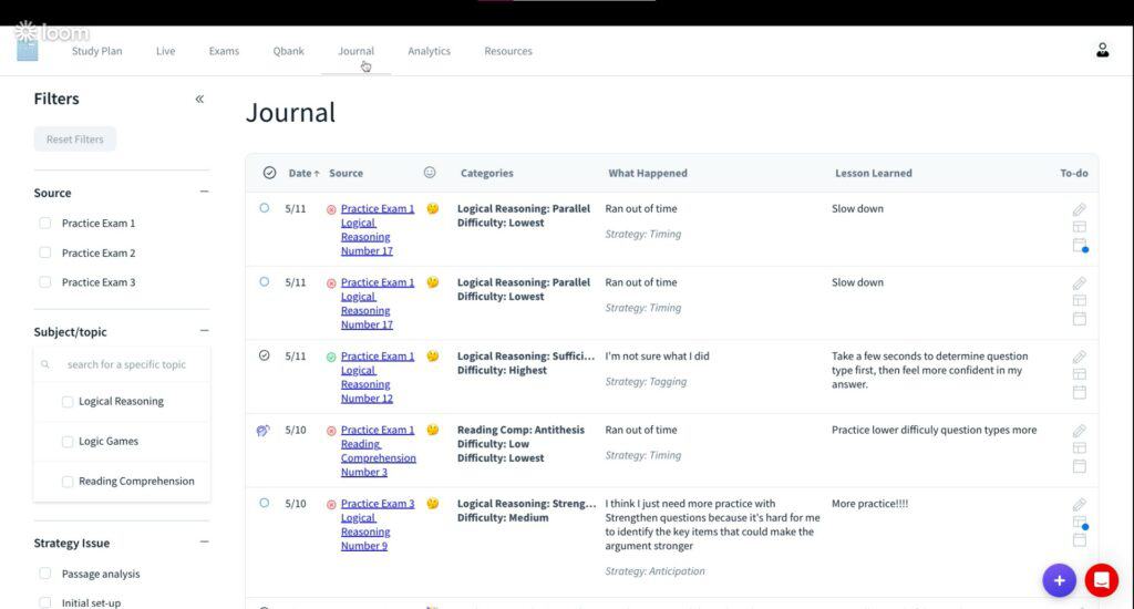 Blueprint LSAT Lesson Learned Journal