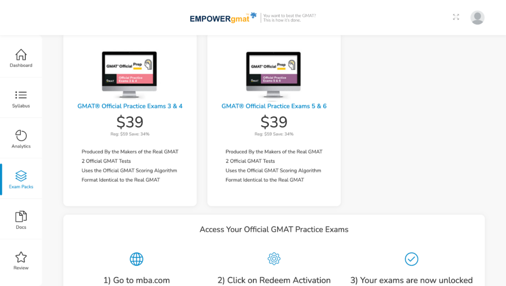 Empower GMAT Exam Packs