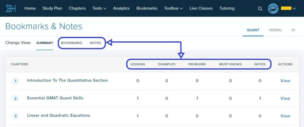 Target Test Prep GMAT Bookmarks & Notes