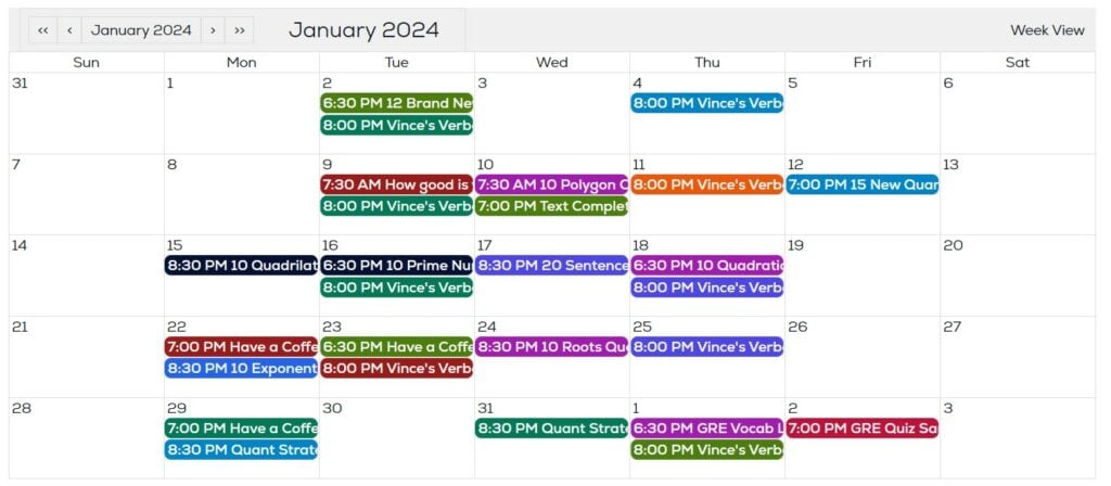 GregMat Class Schedule