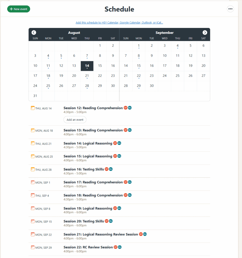 Juris Education LSAT Tutoring Study Calendar