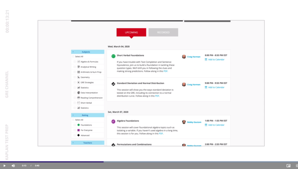 Kaplan GRE User Interface