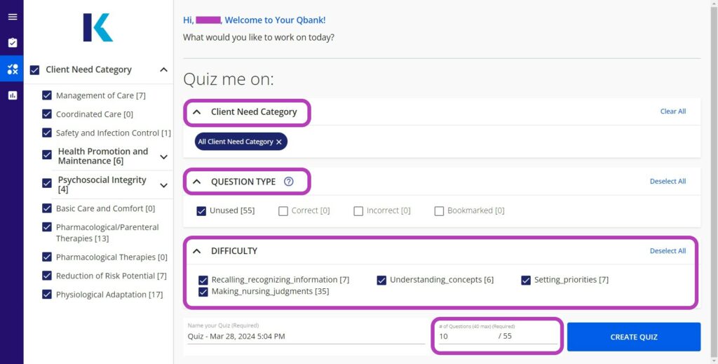 Kaplan NCLEX Custom Quiz