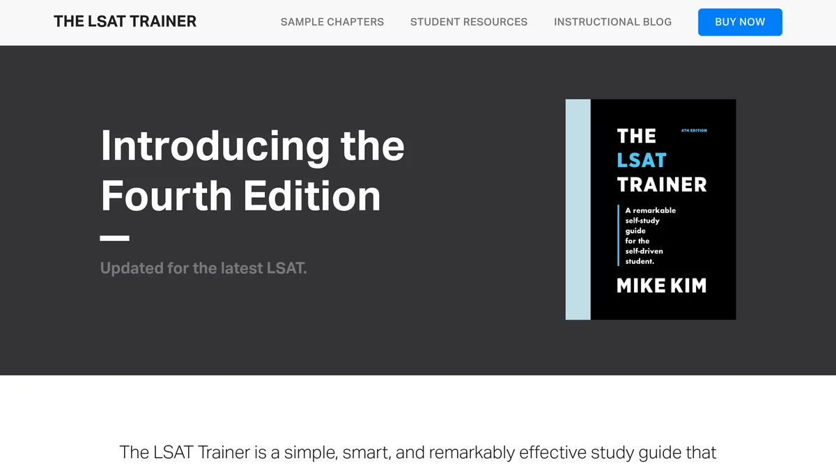 The LSAT Trainer official site showing the fourth edition cover with the headline Introducing the Fourth Edition and the line Updated for the latest LSAT