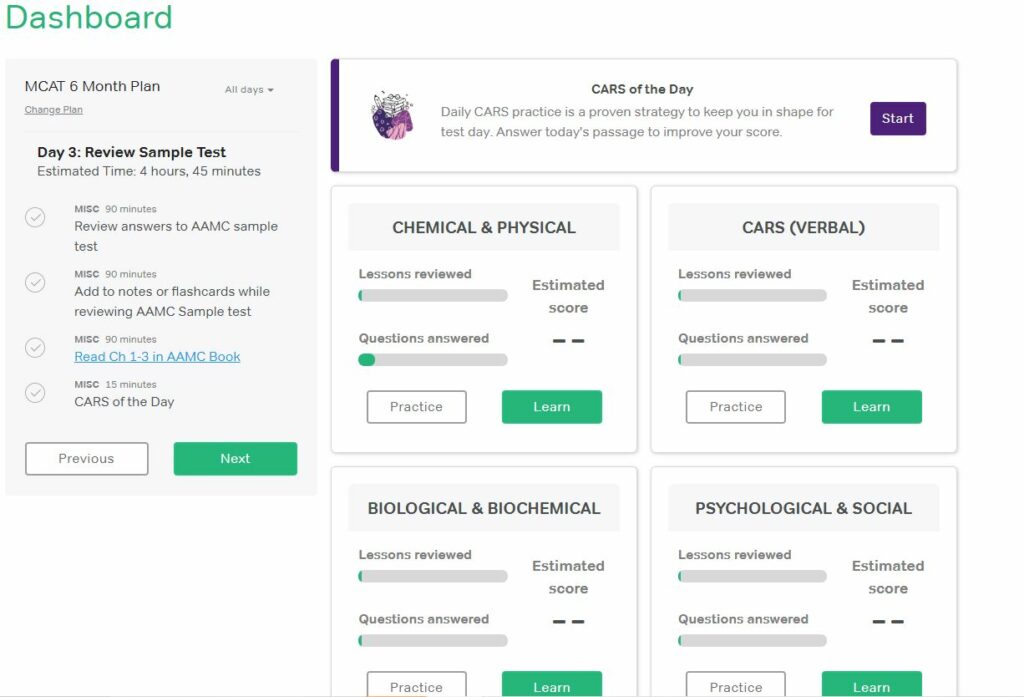 Magoosh MCAT Dashboard