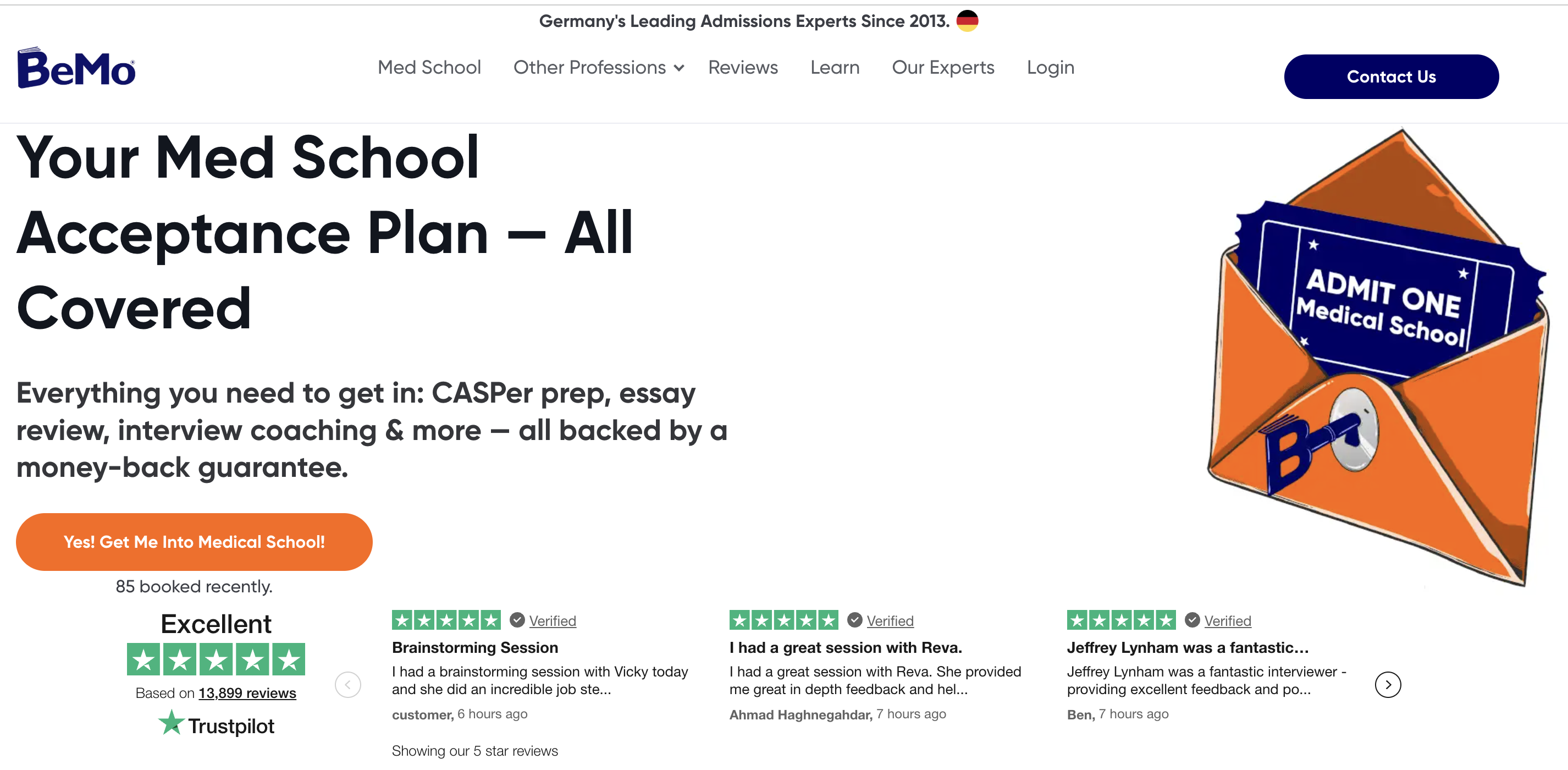 BeMo medical school admissions consulting homepage