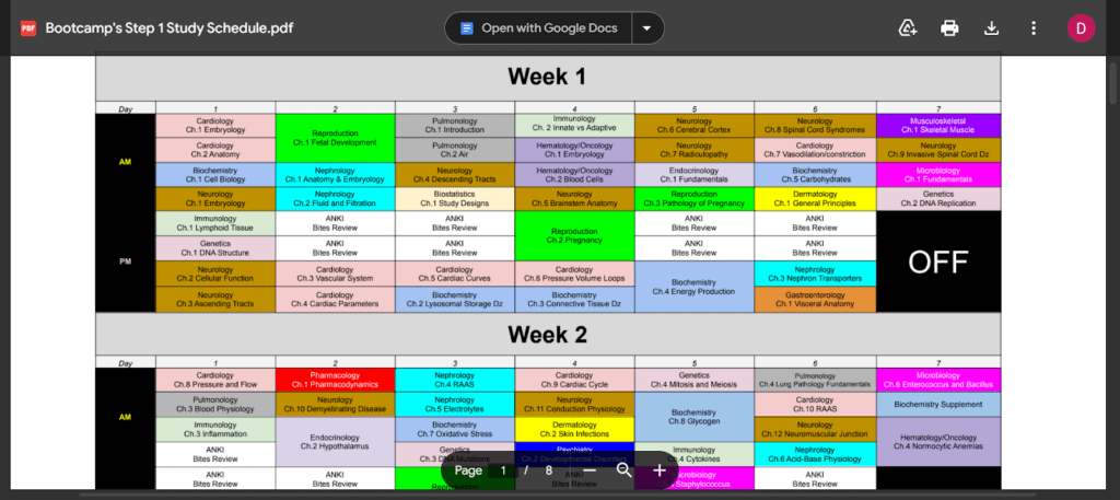 Med School Bootcamp Study Schedule