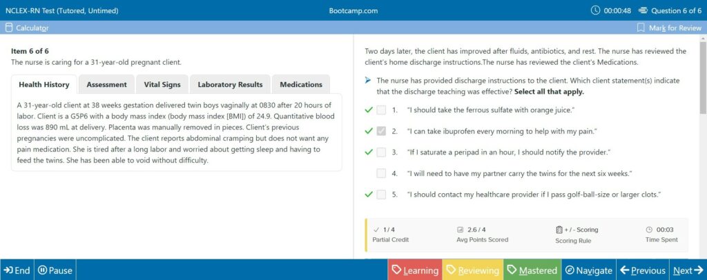 NCLEX Bootcamp Test Interface