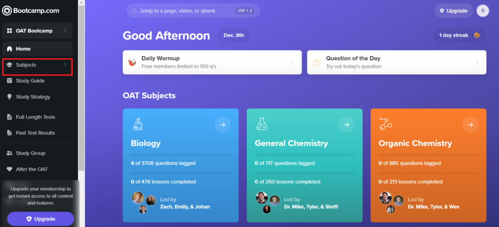 OAT Bootcamp User Interface