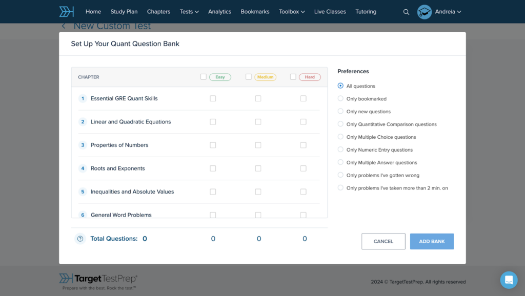 Target Test Prep GRE Custom Tests