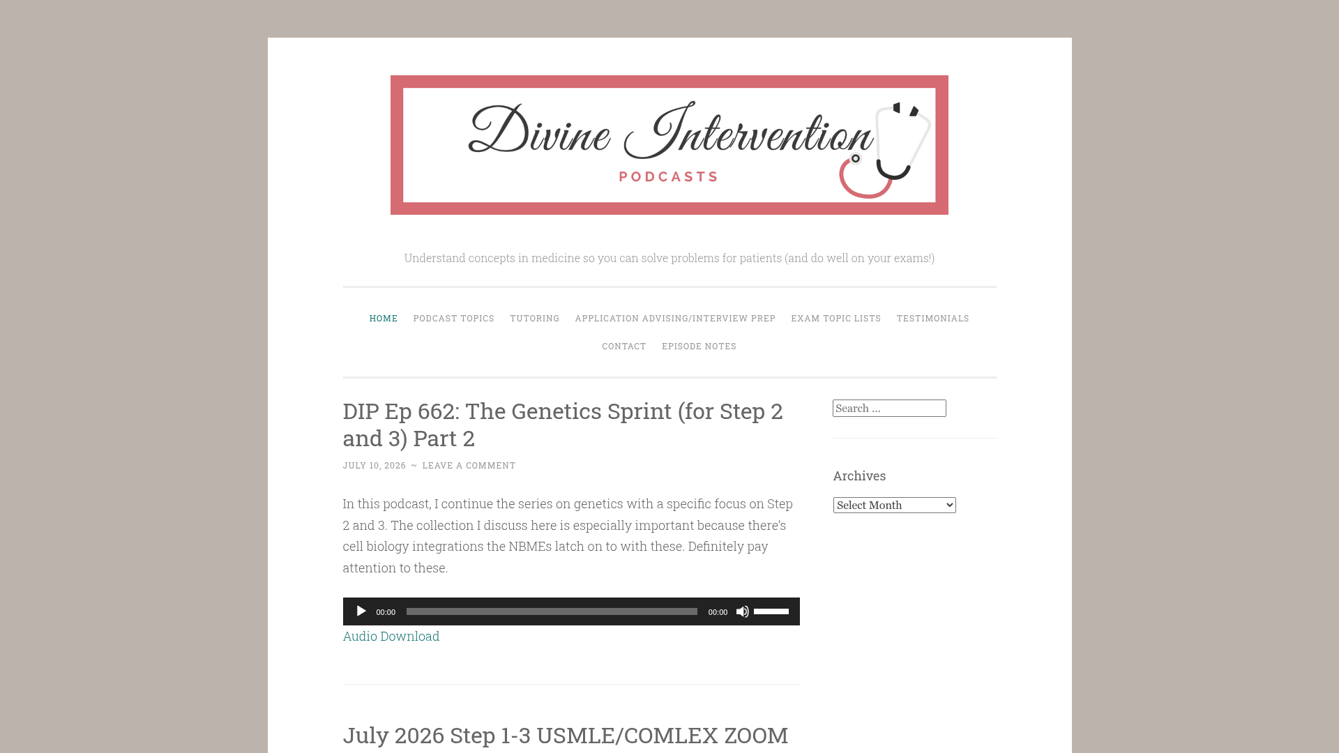 The Divine Intervention Podcasts website homepage