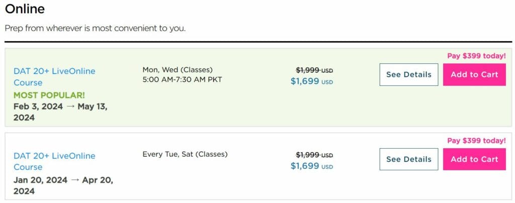 Princeton Review DAT Live Online