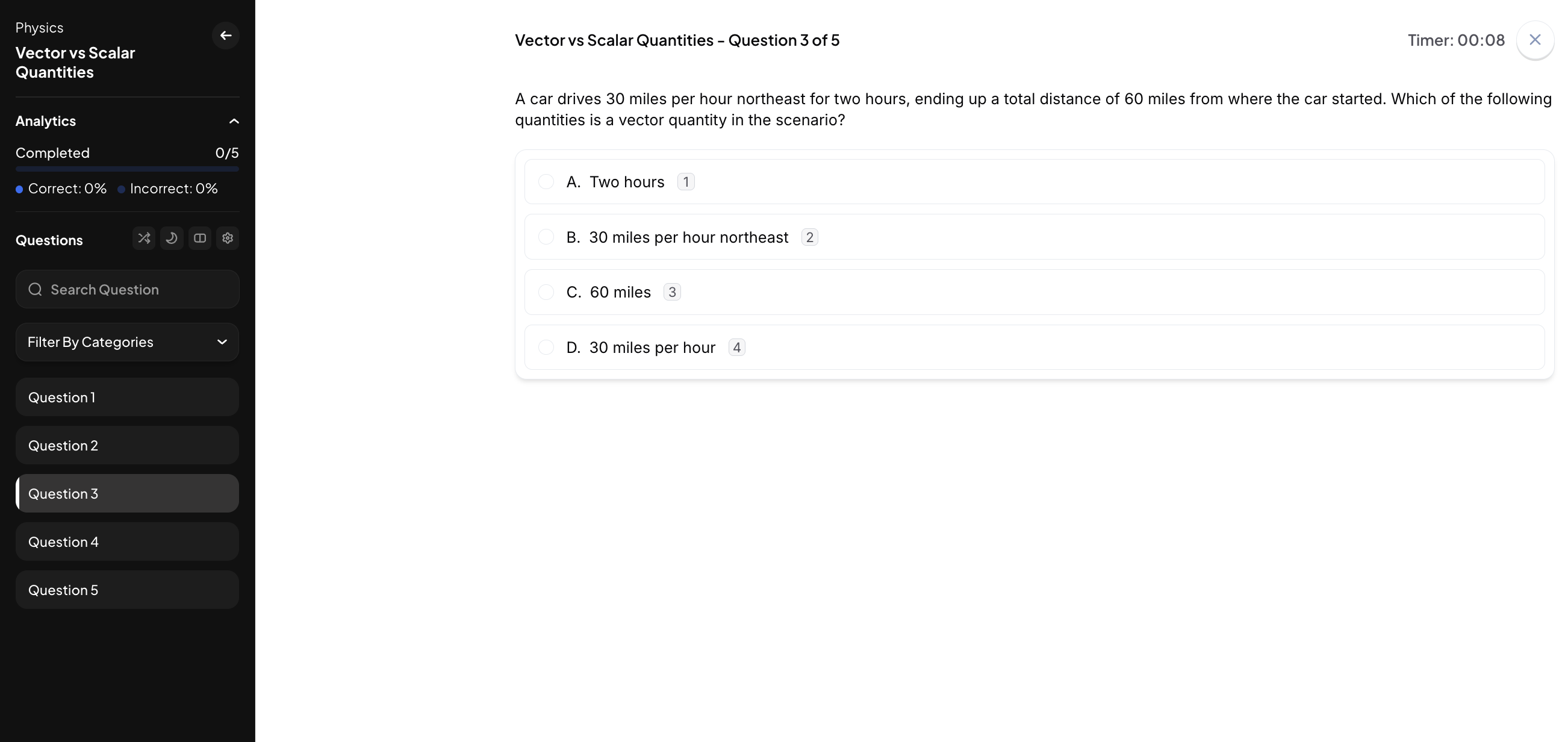 OAT Booster physics vector vs scalar practice question interface